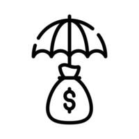 dinero bolso debajo paraguas, un concepto de financiero icono en moderno estilo vector