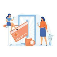 Concept Online mobile payments, pos terminal confirms the payment using a smartphone, Mobile payment, online banking,  flat vector modern illustration