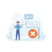 Blog promotion mistake. Inefficient SEO optimization, Web page advertising in the internet, site audit. flat vector modern illustration