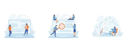 Blog Creation, Starting Personal Lifestyle Vlog, Content management, Blogging and copywriting. set flat vector modern illustration