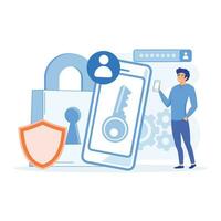 ciber seguridad servicios a proteger personal datos, servidor seguridad y datos proteccion, plano vector moderno ilustración