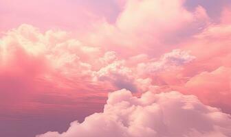Romantic pink sky background. Clouds soft on sunset. For banner, postcard, book illustration. Created with generative AI tools photo