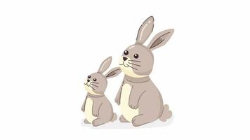 Rabbits bunnies looking up 2D characters animation. Eastern bunnies flat cartoon 4K video, transparent alpha channel. Kawaii wild rabbits standing on hind legs animated animals on white background video