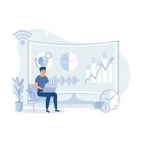 Marketing data analyzing illustration. charts and planning marketing strategy to achieve business goals. flat vector modern illustration