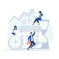 Time Management Discipline Vector Illustration Concept Showing active group of people doing their daily routine productively to reach goal, flat vector modern illustration