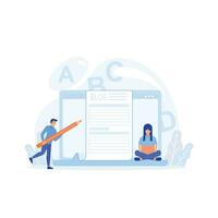 Content writer. Blog articles creation concept, freelance work business and marketing, flat vector modern illustration