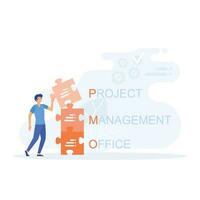 business concept, Project Management Office acronym,  flat vector modern illustration