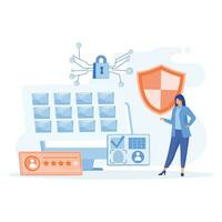 personal cyberspace data security, shield log in protection web access control,  flat vector modern illustration