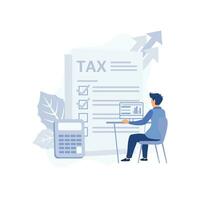 Tax preparation  concept, Corporate tax, taxable income, fiscal year, document preparation, corporate accountancy, annual return.  flat vector modern illustration