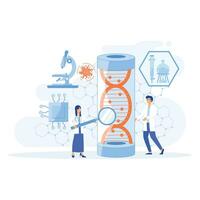 Biotechnology or bio tech DNA research as genetic science outline concept. Helix spiral clone study process. flat vector modern illustration