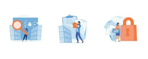 Big data analytics platform, data management and protection, business information safety. Technology Internet and network,  set flat vector modern illustration