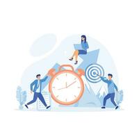 Time Management Concept,  active group of people doing their daily routine productively to reach goal, flat vector modern illustration