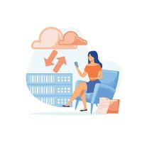 Cloud storage concept, Digital hosted storage, database security, data infrastructure service, cloud computing, flat vector modern illustration