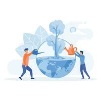 World Environment Day, Bio Technology, green planet, globe with trees growing on it, flat vector modern illustration