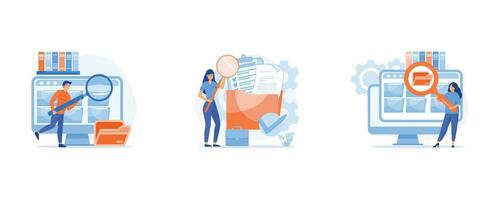 File manager, data storage, documents and media content.Storage and indexing of information, set flat vector modern illustration