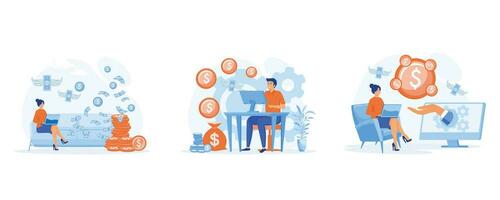 earning money from couch at home, Earn money online, Passive income, set flat vector modern illustration