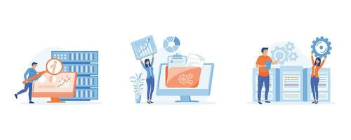 Information collection and analysis concept, Management information system, document management soft, big data job, sharing online, set flat vector modern illustration