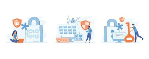 Cyber security concept, privacy data protection, personal cyberspace data security, set flat vector modern illustration