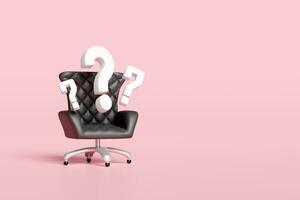 3d business chair with question mark isolated on pink background. 3d render illustration photo