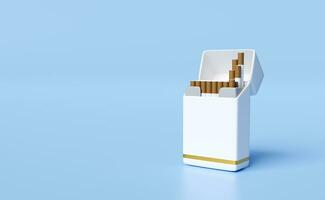 3d open cigarette pack isolated on blue background. 3d render illustration photo