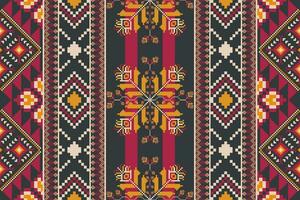 Ethnic embroidery stripes pattern. Ethnic geometric shape seamless pattern colorful vintage pixel art style. Ethnic geometric stitch pattern use for textile, carpet, cushion, wallpaper, etc. vector