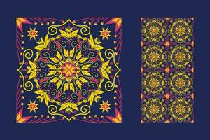 Ethnic floral square tile colorful pattern. Two ornaments set of ethnic geometric floral shape seamless pattern portuguese style. Mediterranean pattern use for textile, home decoration element. vector