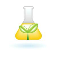 3D Chemistry Flask Bio Plant Beaker Icon. Eco Sustainability Environmental Concept. Glossy Glass Plastic Color. Cute Realistic Cartoon Minimal Style. 3D Render Vector Icon UX UI Isolated Illustration.