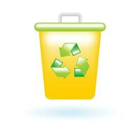 3D Recycle Bin Trash Can Garbage Icon. Eco Sustainability Environmental Concept. Glossy Glass Plastic Color. Cute Realistic Cartoon Minimal Style. 3D Render Vector Icon UX UI Isolated Illustration.