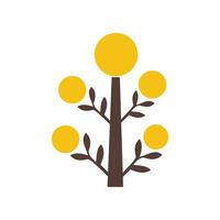 Yellow Autumn Tree Simple Vector Colourful Flat Image. Suitable for design of websites, postcards, books, patterns and other purposes