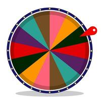 Board prizes, multicolored Wheel of fortune 14 slots with Sparkling lamps for game. vector