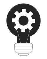 Light bulb with gear inside flat monochrome isolated vector object. Mechanism. Modern technology. Editable black and white line art drawing. Simple outline spot illustration for web graphic design