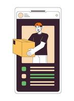 Online delivery by courier flat line concept vector spot illustration. App for tracking packages 2D cartoon outline object on white for web UI design. Editable isolated color hero image