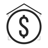 Mortgage for real estate flat monochrome isolated vector object. Big golden coin inside room. Editable black and white line art drawing. Simple outline spot illustration for web graphic design