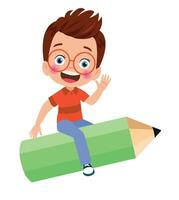 cute children flying on pencil vector