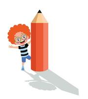 cute little childrens holding a pencil vector