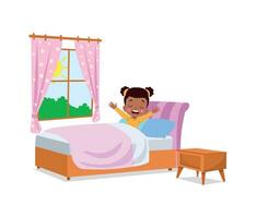 happy cute little kid children wake up in the morning vector