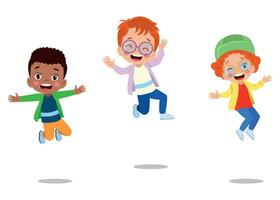 happy school kids jump vector illustration isolated