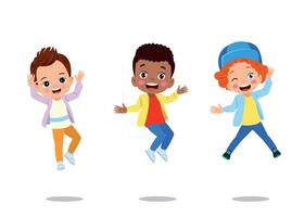 happy school kids jump vector illustration isolated