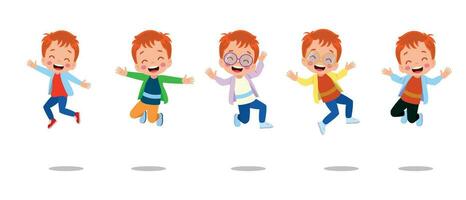 happy school kids jump vector illustration isolated