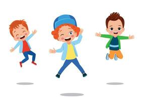 happy school kids jump vector illustration isolated