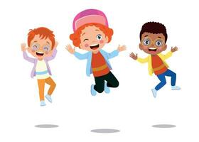 happy school kids jump vector illustration isolated