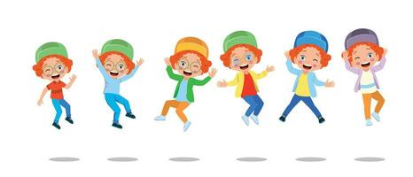 happy school kids jump vector illustration isolated