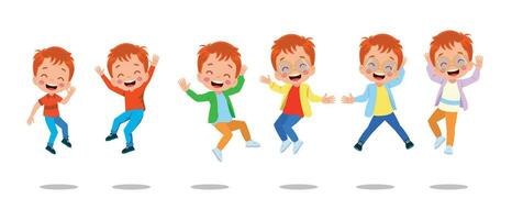 happy school kids jump vector illustration isolated