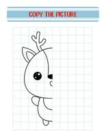 Repeat the picture. Coloring book for kids. Children's education. Cartoon animal deer. vector