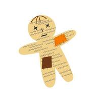 Voodoo doll hand drawn simple vector illustration, fictional scary character for making Halloween traditional black magic rituals, holiday design element in cartoon style