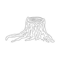 Old tree stump outline simple doodle vector illustration, linear hand drawn image environment save nature concept