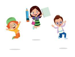 Happy kids cartoon collection. Multicultural children in different positions isolated on white background vector