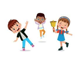 Happy kids cartoon collection. Multicultural children in different positions isolated on white background vector