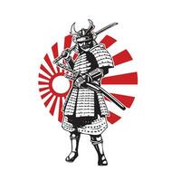 guerrero samurai con sol rojo vector