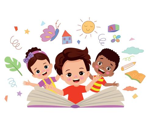 open book boy and cute kids
